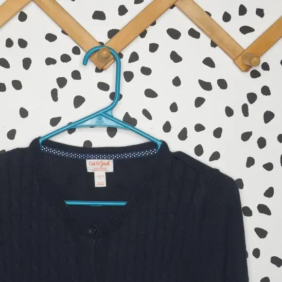 Cat & Jack Navy Navy Crew Neck Girls Cable School Uniform Cardigan - Picture 2 of 6